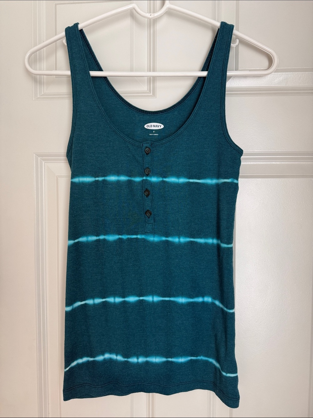 Old Navy Dark Teal Tank Top with Aqua Tie-Dye Stripes